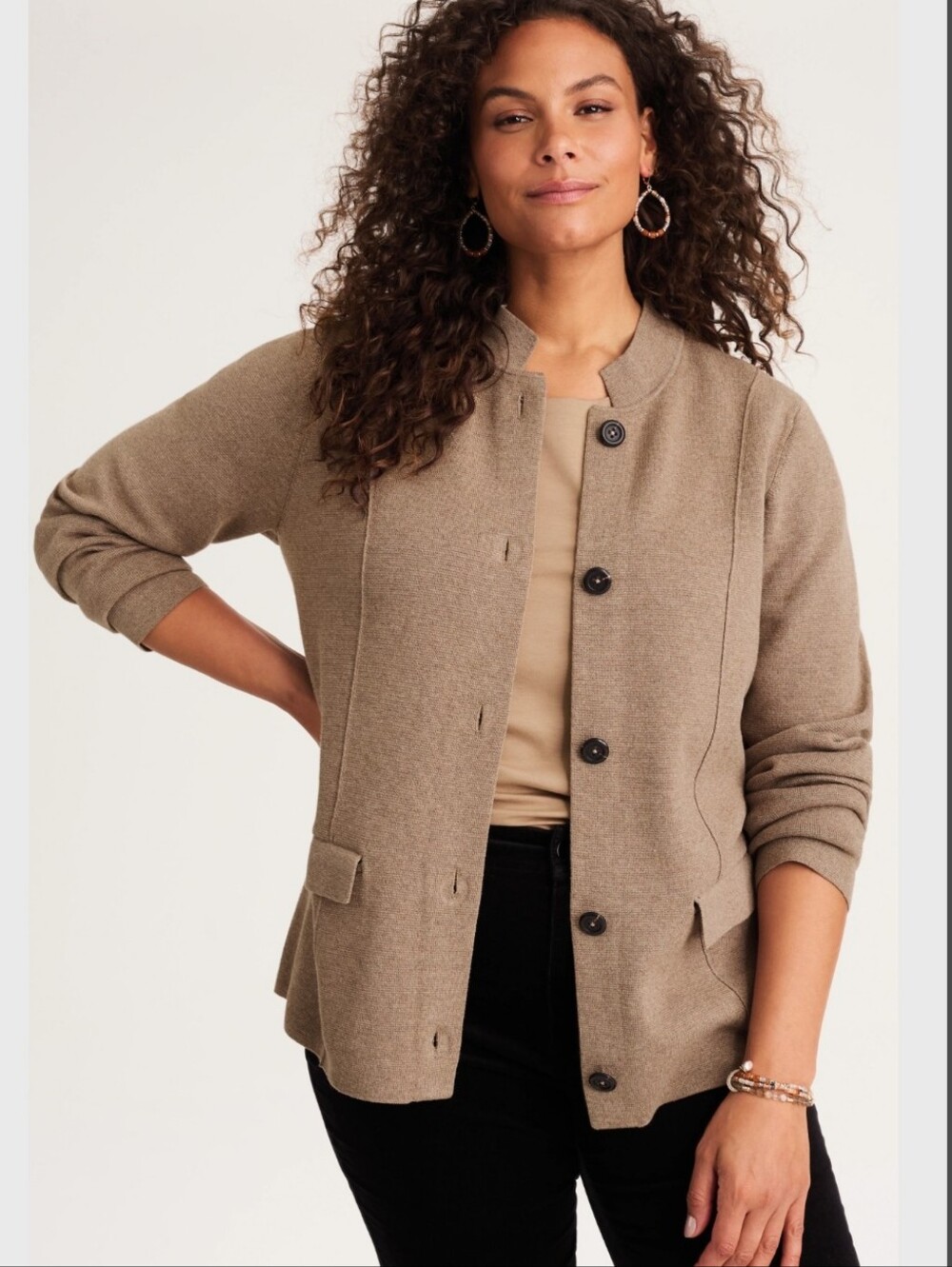 J. Jill Women’s Taupe Button-Front Sweater Jacket. Size L.